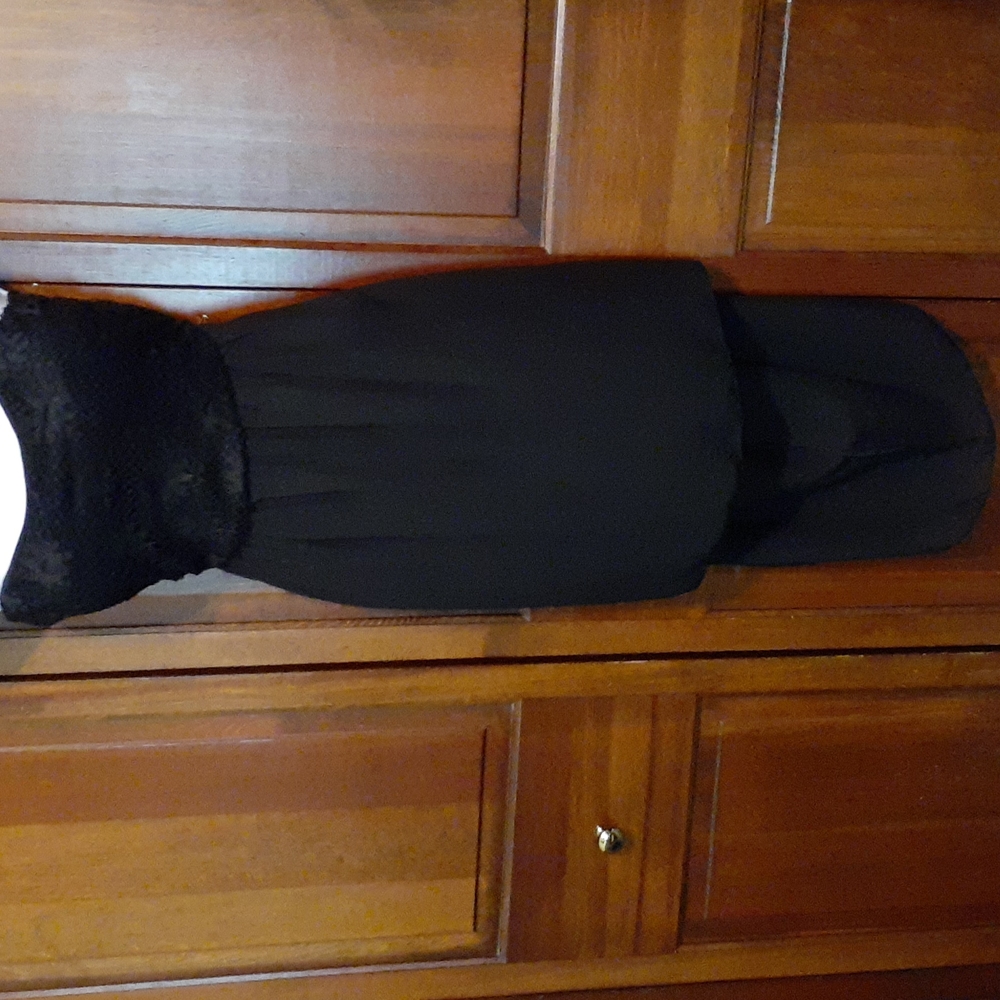 New black lace embellished strapless hi low w open back